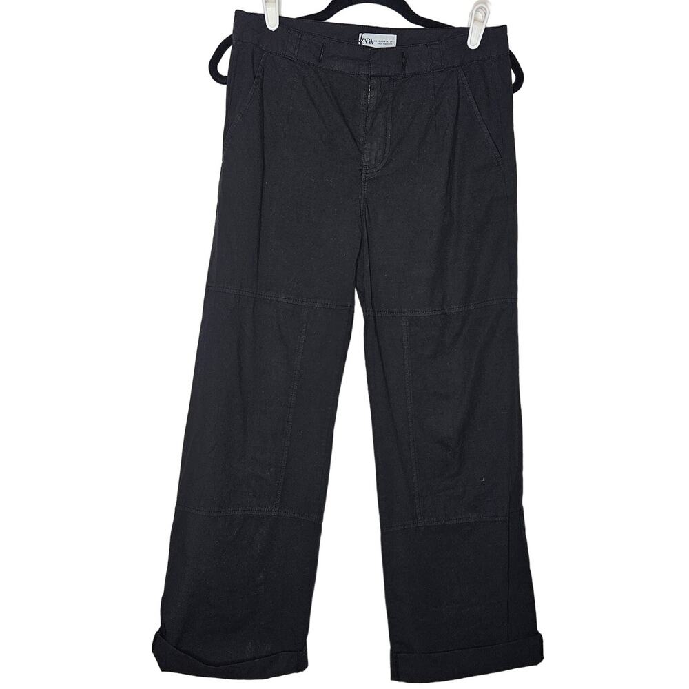 NWT Zara Wide Leg Black Rolled Cuff Tousers Pants sz 4